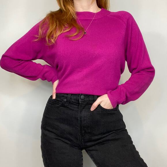 Vintage Unbranded Large Bright Hot Fuchsia Pink Mockneck Sweater - Picture 2 of 9